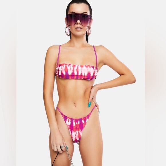 ASOS Jaded London Pink Purple Tie Dye Print String Bikini Top Size 10 - Picture 1 of 7